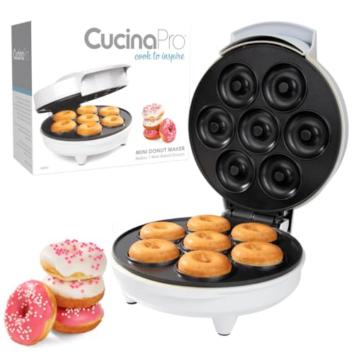Mini Donut Maker- Electric Non-Stick Surface Makes 7 Small Doughnuts- Decorate, Frost, Ice Your Own for Kid Friendly Baked Dessert Treat - Cooking Activity for Adults with Recipe Guide, Easy Bake Gift