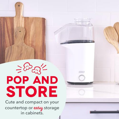 DASH Fresh Pop Popcorn Maker - Oil-Free, Air Popcorn Popper - With Measuring Cup & Recipe Guide - Perfect for Movie Nights - 16 Cups, White
