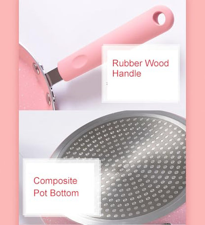 YIKANGHENG Small Frying Pan, 7 Inch Pink Iron Medical Stone Pan with Nonstick Coating for Kitchen an Outdoor of Fried Eggs, Cakes and Breads (18cm)