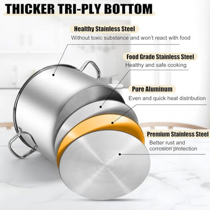 TeamFar 16QT Stock Pot, Stainless Steel Stockpot Large Induction Cooking Pot with Lid & Tri-ply Bottom, for Soup Seafood Cooking, Sauce Canning, Non Toxic & Heavy Duty, Various Stovetops Suitable
