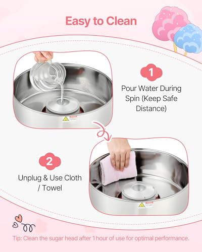 VEVOR Cotton Candy Machine Commercial, 1000W Electric Candy Floss Maker, Easy Use with 15 inch Stainless Steel Bowl and Sugar Scoop, Makes Hard Candy for Home Kids Birthday, Family Party, Pink
