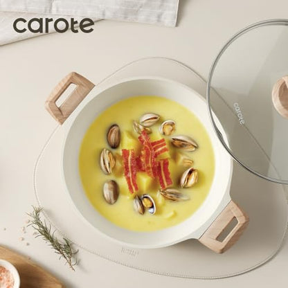 CAROTE Nonstick Stock Pot with Lid Soup Pot, 4 Quart with Lid, Casserole Super Easy to Clean Non Stick Cooking Pot Cookware PFOA Free, White Granite