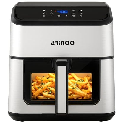 ARINOO 8 Qt Air Fryer Pro with Viewing Window, 8 Presets and Recipe Book