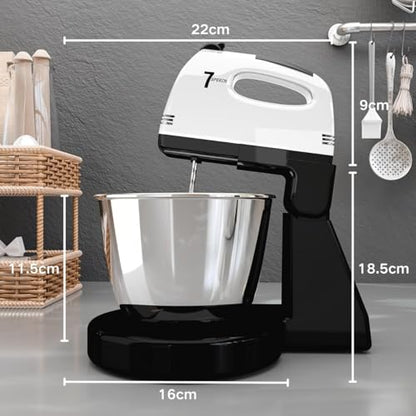 Stand Mixers, 7 Speeds With 3QT Stainless Steel Bowl, Stand and Hand Mixer with Dough Hook, Whisk, Mixing Beater for Baking, Cake, Cookie, Kneading (BU1)