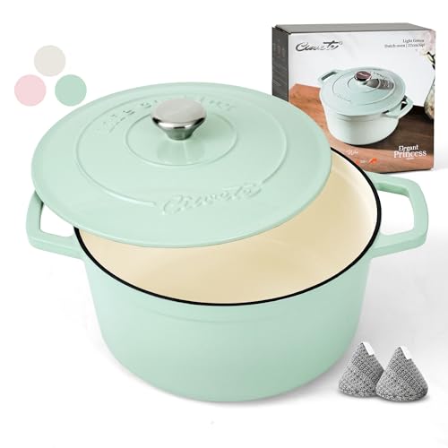 Ciwete 6 QT Dutch Oven Pot with Lid, Enameled Cast Iron Dutch Oven for Bread Making, Braiser, Cooking, Dual Handles, Oven Safe up to 500° F or on Stovetop, Gifts for Family - Mint Green
