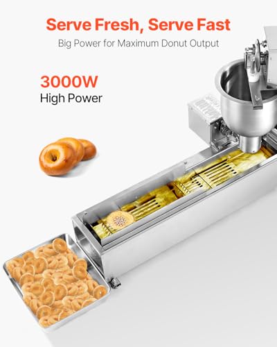 VEVOR Commercial Automatic Donuts Machine, Single Row Donuts Making Equipment, Stainless Steel Frying Auto Fryer, with 3 Size Molds, Auto Counting