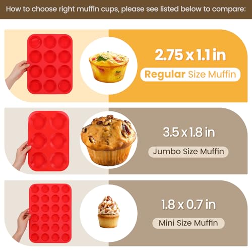 CAKETIME 12 Cups Silicone Muffin Pans for Baking - Regular Size Cupcake Pan Muffin Tin for Baking Nonstick Food Grade Silicone Molds