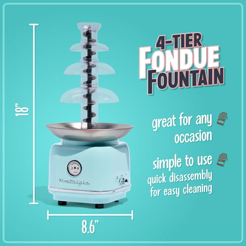 Nostalgia 4 Tier Electric Chocolate Fondue Fountain Machine for Parties - Melts Cheese, Queso, Candy, and Liqueur - Dip Strawberries, Apple Wedges, Vegetables, and More - 32-Ounce - Aqua