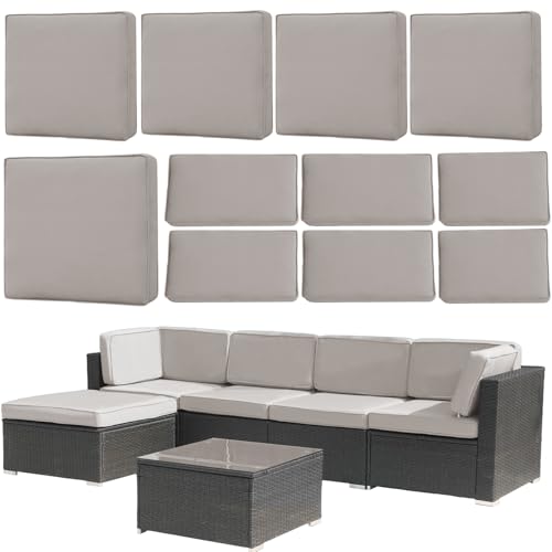 Jadoxy 11 Piece Patio Cushion Covers Replacement Water&Fade Resistant Outdoor Sofa Slipcovers for Sectional Wicker Rattan Furniture，Deck&Porch Cushion Protector (Light Gray, 24.8x24.8x3.54 Inches)