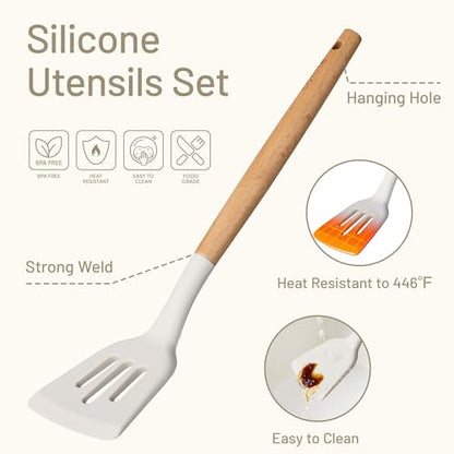 CAROTE 22pcs Silicone Cooking Utensils Set, 446°F Heat Resistant Kitchen Utensils Gadgets Set, Spatula, Turner, Whisk, Tongs