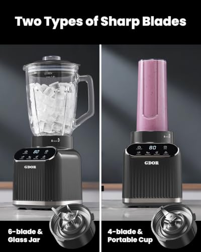 GDOR Smoothie Blender for Kitchen,1200W Glass blender with 5 Smart Programs