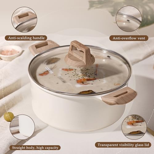 CAROTE 8 Qt Nonstick Stock Pot with Lid Soup Pot, 8 Quart Casserole with Lid, Easy to Clean Non Stick Cooking Pot Cookware PFOA Free, White Granite