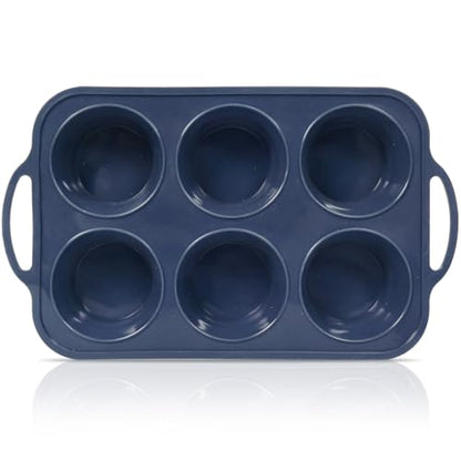 Vnray Jumbo Silicone Muffin Pan with Metal Frame, Non Stick Silicone Cupcake Pan with Handles 6 Cup, BPA Free Silicon Muffin Tin Tray Extra Large for baking, egg bites, Cupcake Mold Grey