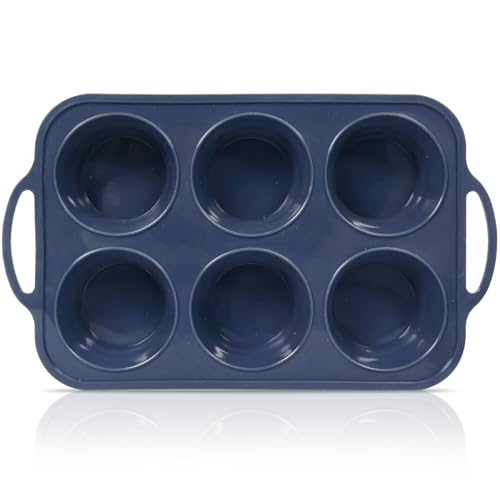 Vnray Jumbo Silicone Muffin Pan with Metal Frame, Non Stick Silicone Cupcake Pan with Handles 6 Cup, BPA Free Silicon Muffin Tin Tray Extra Large for baking, egg bites, Cupcake Mold Grey