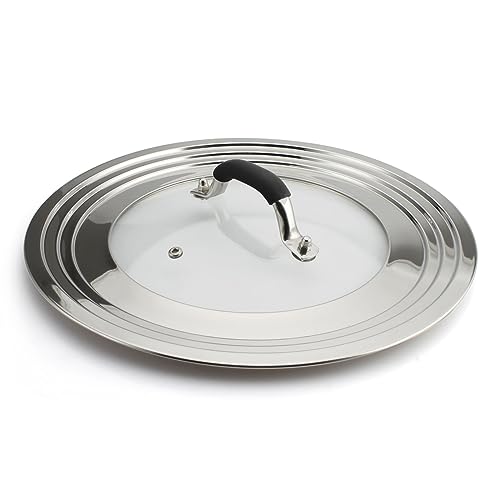 HOMVIDA 15 inch Large Universal Lid for 11-15" Pans Pots, Stainless Steel Pan Lid Cover for 11 12 13 14 15 In Cast Iron Skillets Frying Pans Woks