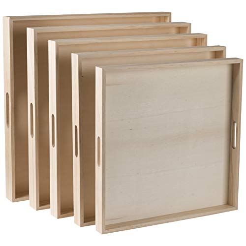 Hammont Wooden Square Trays - Five Piece Nested Serving & Organizing Trays - Rustic Brown Solid Wood - Set of 5 (16x16x1.5", 15.3x15.3x1.5", 14.5x14.5x1.4", 13.75x13.75x1.25", 13x13x1.1")