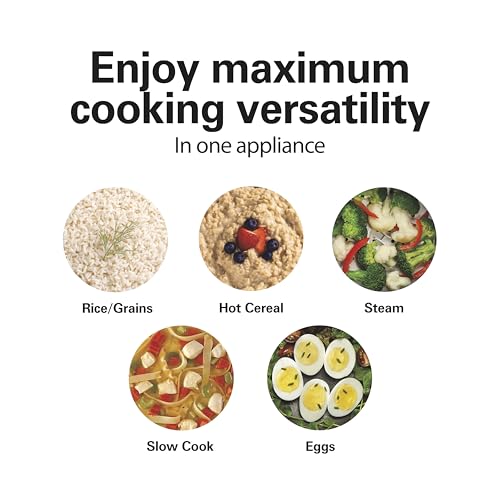 Hamilton Beach Digital Programmable Rice Cooker & Food Steamer, with Slow Hard-Boiled Egg Functions, Egg/Steam Tray, Small & Compact, 6 Cups Cooked (3 Uncooked), Stainless Steel (37524)