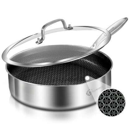 LOLYKITCH 3 Quarts Hybrid Stainless Steel Nonstick Sauté Pan,Skillet,10 Inch Induction Deep Frying Pan,Dishwasher and Oven Safe,Riveted Handle.