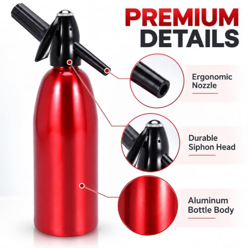Soda Siphon, 1L Carbonated Water Machine, Soda Maker, Portable Aluminium Sparkling Water Maker for Home Bar Making Cocktails DIY Sparkling Drinks, Use 8 gram CO2 Cartridges (Not Included)