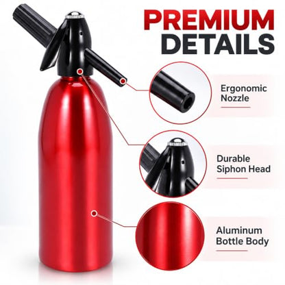Soda Siphon, 1L Carbonated Water Machine, Soda Maker, Portable Aluminium Sparkling Water Maker for Home Bar Making Cocktails DIY Sparkling Drinks, Use 8 gram CO2 Cartridges (Not Included)