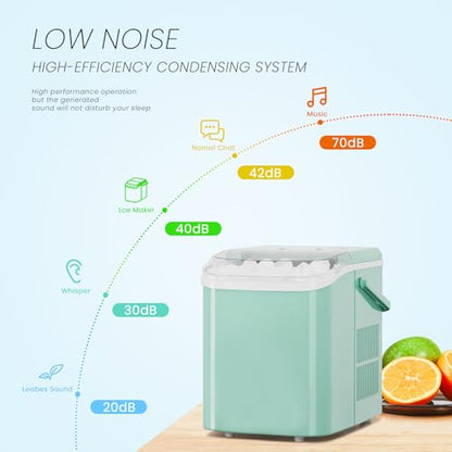 KMFurnila Ice Makers Countertop, Portable Ice Machine with Handle, 6 Mins 9 Bullet Cubes with Basket and Scoop, 26lbs in 24Hrs, Auto-Cleaning, for Home, Kitchen, RV, Camping, Green