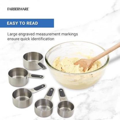 Farberware Professional Set of 5 Stainless Steel Measuring Cups, Precision and Ease in Every Scoop, Features Magnetic Handles for Easy Storage, Dishwasher Safe