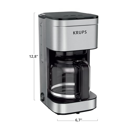 KRUPS Coffee Maker 10 Cups Simply Brew Stainless Steel Drip Coffee Maker, 900 Watts Coffee Filter, Drip Free, Dishwasher Safe Pot , Black & Silver