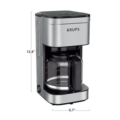 KRUPS Coffee Maker 10 Cups Simply Brew Stainless Steel Drip Coffee Maker, 900 Watts Coffee Filter, Drip Free, Dishwasher Safe Pot , Black & Silver