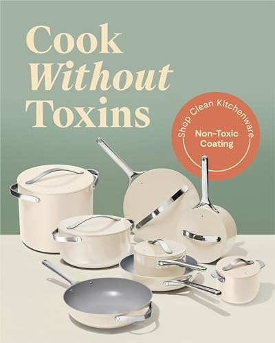 Caraway 24-Piece Nonstick Ceramic Cookware Set - Includes Fry Pans, Sauce, Sauté Pan, Dutch Oven, Petite Cooker, Stir Fry, Rondeau, Stock Pot, Lids & Storage Organizers - Cream