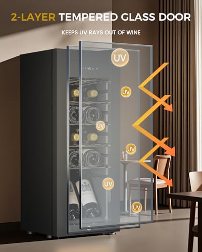 Feelfunn 12 Bottle Wine Cooler Refrigerator - Small Wine Fridge for Red, White, Champagne, Freestanding Wine Cellar with Glass Door & Digital Temperature Control for Home Bar, Office