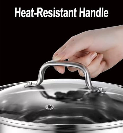 Stainless Steel Stock Pot, 8 Quart Heavy Duty Induction-Compatible with Visible Lid for Soups, Pasta, Stews, Canning, Boiling