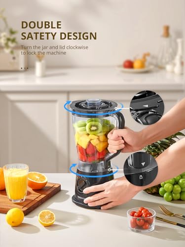 Reemix Blender, 50oz Countertop Blender - 2 Adjustable Speeds + Pulse, Dual Safety Locks, Dishwasher-Safe Pitcher for Smoothies, Crushing Ice & Family Meals