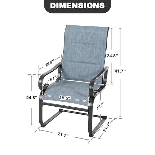 NUU GARDEN Set of 2 Padded Textilene Patio Dining Chairs C Spring Outdoor Chairs with Curved Armrests Powder Coated Metal Frame Patio Furniture for Garden Backyard Poolside Lawn Blue and Black