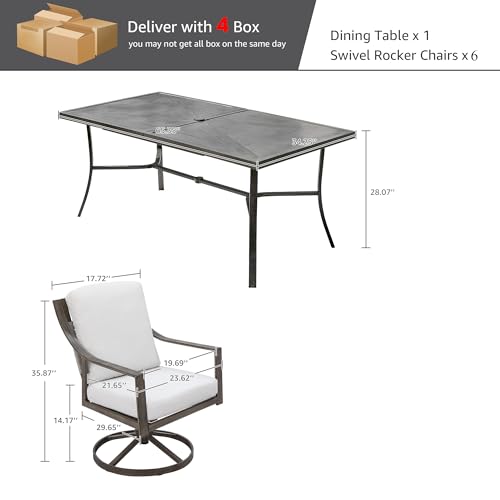 NATURAL EXPRESSIONS 7 Piece Patio Dining Set,6 Swivel Rockers & Large Table