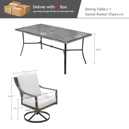 NATURAL EXPRESSIONS 7 Piece Patio Dining Set,6 Swivel Rockers & Large Table