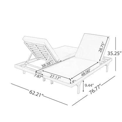 Christopher Knight Home Acacia Wood Chaise Lounge Chair Set of 2, Double/Single Outdoor Sunbathing Pool Lounger with 4'' Cushion, Patio Wooden Adjustable Backrest Lounge Sofa, Teak+Cream
