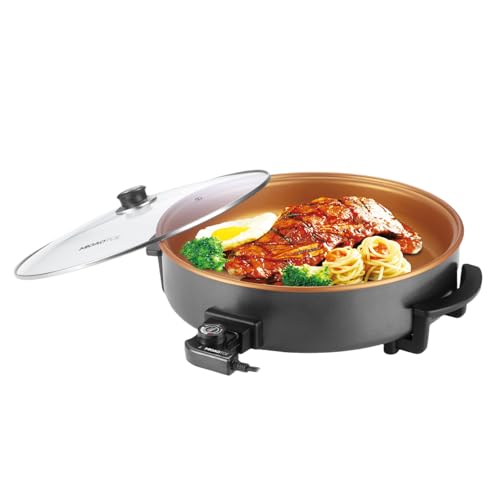 MIOAOTCE 16" Extra Large Electric Skillet with lid, Nonstick Coating Electric Frying Pan, 1500W Quick & Even Heating, 5 Adjustable Temperature Control, Tempered Glass Lid & Cool-Touch Handles