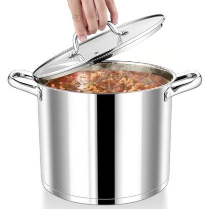 P&P CHEF 12 QT Stock Pot with Lid, Stainless Steel Large Cooking Pot, Soup Canning Stockpot for Stewing Simmering, Tri-ply Bottom for All Stoves, Heavy-Duty &Dishwasher Safe & Food-Grade