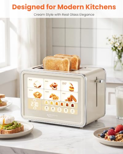 Keenstone 2 Slice Toaster, Smart Touch Screen Cream Toaster with Wide Slot