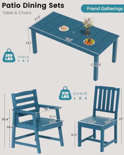 LOUNZY 9 Piece HDPE Patio Dining Set for 8, Outdoor Furniture,Navy