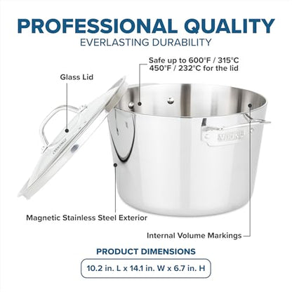 Viking Contemporary 3-Ply Stainless Steel Stock Pot, 8 Quart Soup Cooking Pot with Lid, Kitchen Cookware