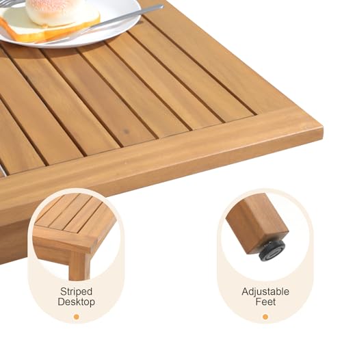 OC Orange-Casual 7-Piece Patio Acacia Wood Dining Set, Extendable Table & Checkerboard Woven Chairs, Outdoor Furniture Set for Garden, Backyard, Deck (Beige)