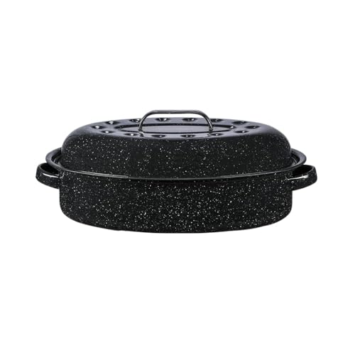 Granite Ware 15-Inch Covered Oval Roaster - Enamel Steel Basic Cookware, Nonstick & Chemical-Free, Dishwasher Safe - 10 Lb Capacity, Large Roasting Pan for Meats, Poultry, Vegetables (Speckled Black)