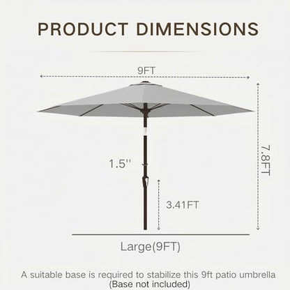 Kingdura 9FT Outdoor Patio Umbrella, Market Table Umbrella with Push Button Tilt and Crank, 8 Sturdy Fiberglass Ribs, UV Protection for Pool, Lawn, Deck, Backyard, Garden (Light grey)