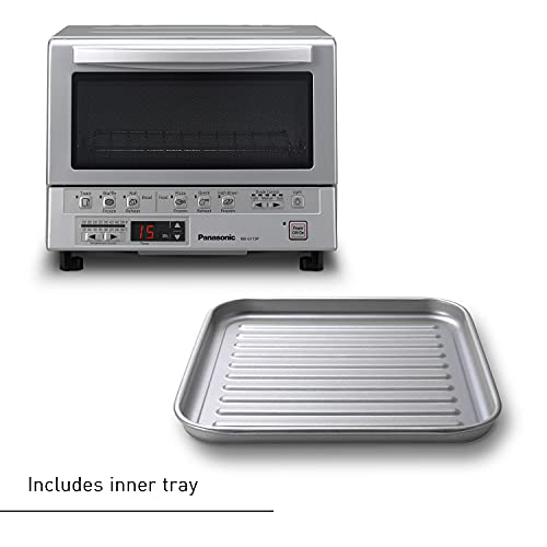 Panasonic FlashXpress Toaster Oven Countertop, 4-Slice Small Toaster Oven Compact Size with Double Infrared Heating, 6 Auto Cook Options and Precise Temperature Control, 1300W - NB-G110P (Silver)