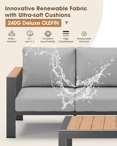 ComfCove Aluminum Outdoor Patio Furniture Set 6 Seats, Outdoor Sectional Corner Sofa with Thick Waterproof Cushions & Coffee Table, Patio Conversation Sets for Backyard, Porch, Balcony, Deck, Gray