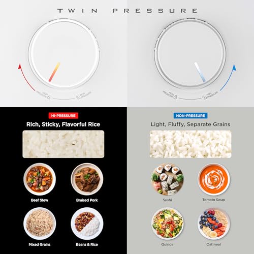 CUCKOO Twin Pressure Rice Cooker 6-Cup Uncooked / 12-Cup Cooked with Nonstick Inner Pot, Versatile Rice Maker & Warmer with 16 Menu Options, Open Cooking Mode, Voice Guide, White (CRP-ST0609FW)