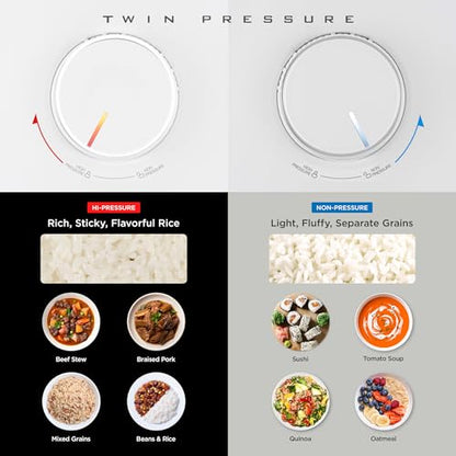 CUCKOO Twin Pressure Rice Cooker 6-Cup Uncooked / 12-Cup Cooked with Nonstick Inner Pot, Versatile Rice Maker & Warmer with 16 Menu Options, Open Cooking Mode, Voice Guide, White (CRP-ST0609FW)