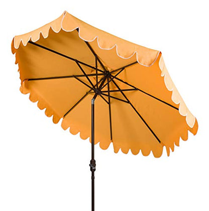 SAFAVIEH Outdoor - Venice 9-Foot Crank Patio Umbrella - Ivory & Black Canopy - Brown Aluminum Pole - Single Scallop Trim Design - Ideal for Patio, Deck, Poolside, Backyard (PAT8010E)
