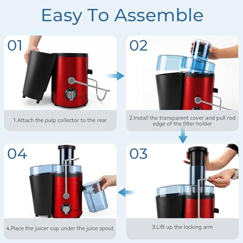 Boyuevi Juicer Machine, 800WCentrifugal Juicer for Whole Fruits and Vegetables,3 Inch Wide Feed Chute, Easy to Clean (red)